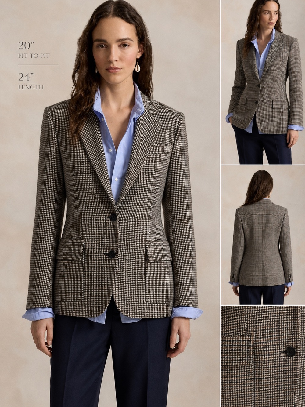 Lauren Ralph Lauren Wool Houndstooth Tailored Blazer Jacket